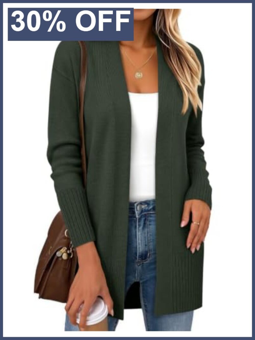 Open Front Knit Cardigan Long Sleeve V-Neck Loose Fit Layer